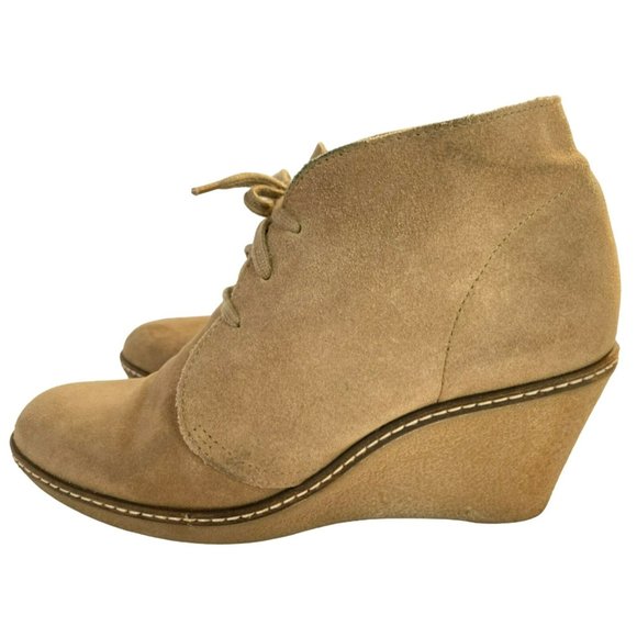 J.Crew Tan Suede Leather Bootie Size 8 Wedge MacAlister Desert Ankle Boot Italy - Picture 2 of 8